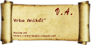 Vrba Anikó névjegykártya